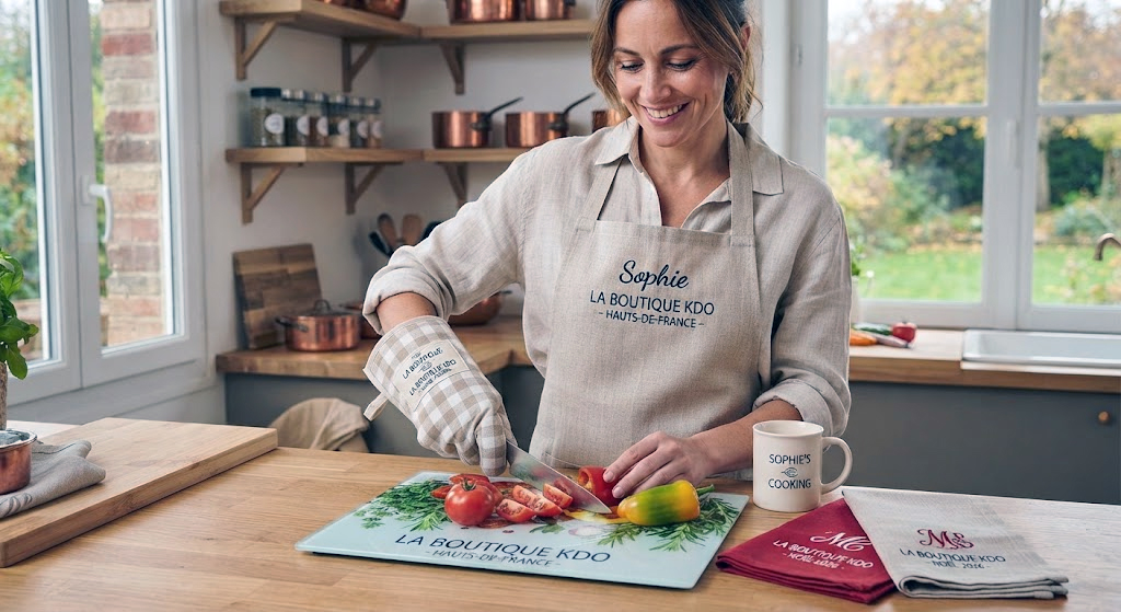 femme qui coupe dans la cuisine
